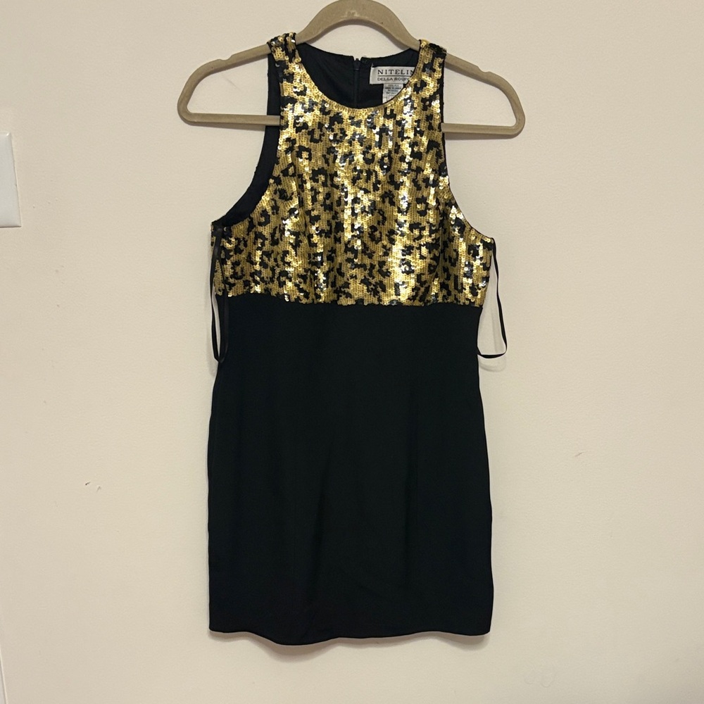 VTG Niteline Della Roufogali 100% Silk Cocktail Dress leopard sequin 90s size 6